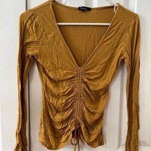 Mustard Yellow Ruched Front Long Sleeve Top - S